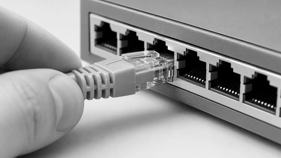 A patch cable connected to a network switch port