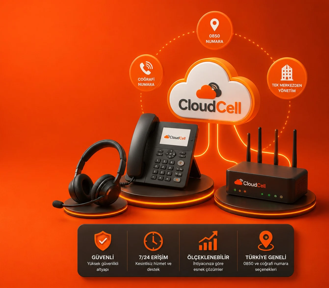 CloudCell kurumsal numara hizmetinin merkezi bağlantı yapısı